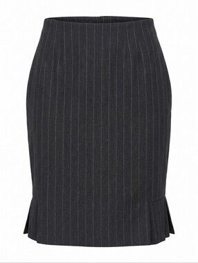 Isabella Suits Pinstripe Pencil Skirt Dark Charcoal Pleated Hem Buisiness Office